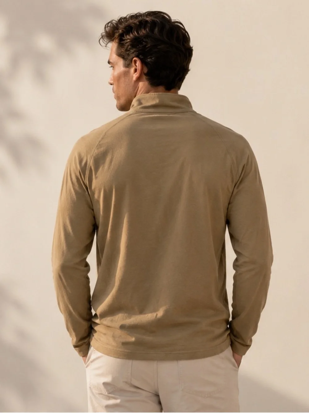 Men's GAP Athletic Fit Quarter-Zip Pullover - Size Large | Khaki/Tan